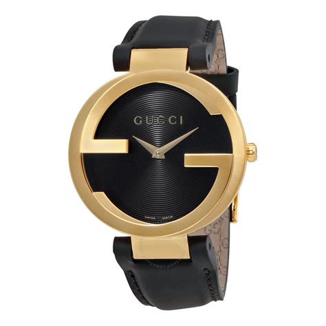 gucci interlocking black dial leather unisex watch|Gucci Interlocking watch, 41mm in black rubber .